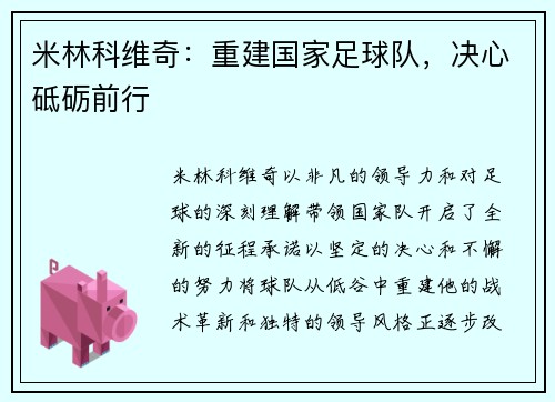 米林科维奇：重建国家足球队，决心砥砺前行